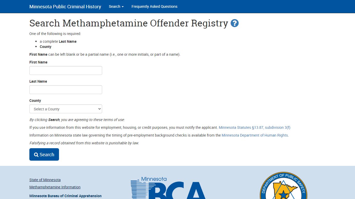 Search Criminal History Offender